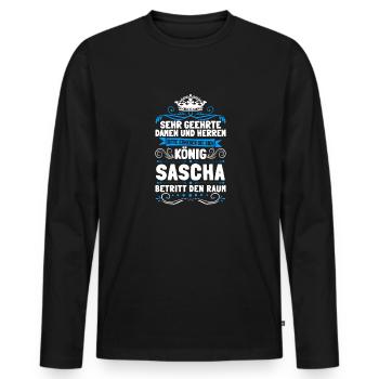 Sascha Namensshirt mit lustigem König Spruch - Männer Premium Bio Langarmshirt - Schwarz - Vorne - Nico (187cm)