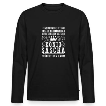 Sascha Namensshirt mit lustigem König Spruch - Männer Premium Bio Langarmshirt - Schwarz - Vorne - Nico (187cm)