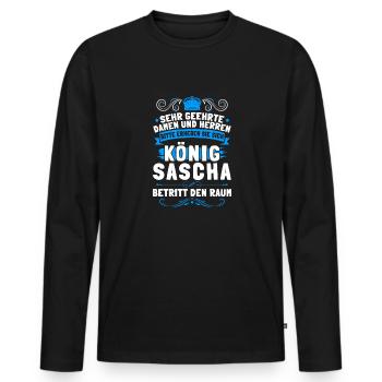 Sascha Namensshirt mit lustigem König Spruch - Männer Premium Bio Langarmshirt - Schwarz - Vorne - Nico (187cm)