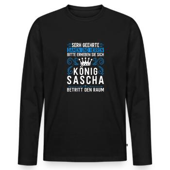 Sascha Namensshirt mit lustigem König Spruch - Männer Premium Bio Langarmshirt - Schwarz - Vorne - Nico (187cm)