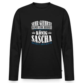 Sascha Namensshirt mit lustigem König Spruch - Männer Premium Bio Langarmshirt - Schwarz - Vorne - Nico (187cm)