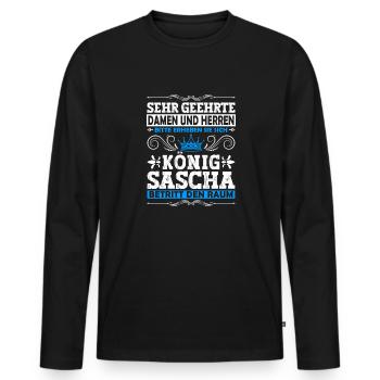 Sascha Namensshirt mit lustigem König Spruch - Männer Premium Bio Langarmshirt - Schwarz - Vorne - Nico (187cm)