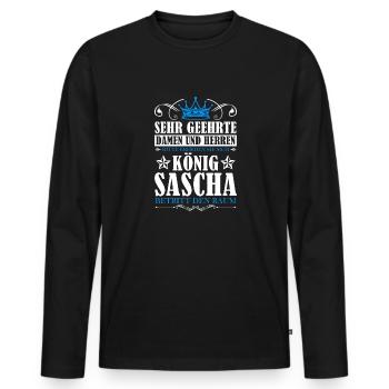 Sascha Namensshirt mit lustigem König Spruch - Männer Premium Bio Langarmshirt - Schwarz - Vorne - Nico (187cm)