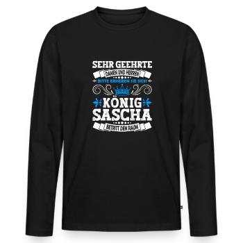 Sascha Namensshirt mit lustigem König Spruch - Männer Premium Bio Langarmshirt - Schwarz - Vorne - Nico (187cm)
