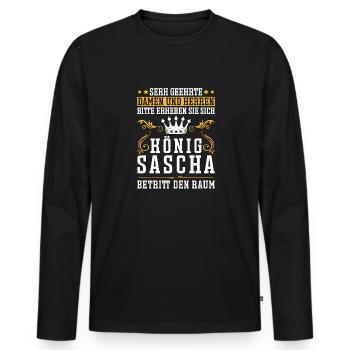 Sascha Namensshirt mit lustigem König Spruch - Männer Premium Bio Langarmshirt - Schwarz - Vorne - Nico (187cm)