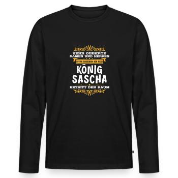 Sascha Namensshirt mit lustigem König Spruch - Männer Premium Bio Langarmshirt - Schwarz - Vorne - Nico (187cm)