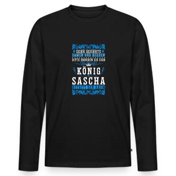Sascha Namensshirt mit lustigem König Spruch - Männer Premium Bio Langarmshirt - Schwarz - Vorne - Nico (187cm)