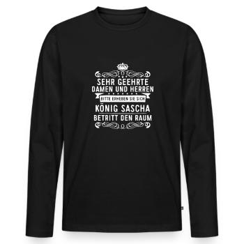 Sascha Namensshirt mit lustigem König Spruch - Männer Premium Bio Langarmshirt - Schwarz - Vorne - Nico (187cm)
