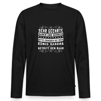 Sascha Namensshirt mit lustigem König Spruch - Männer Premium Bio Langarmshirt - Schwarz - Vorne - Nico (187cm)