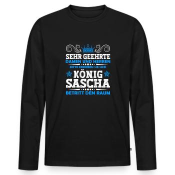 Sascha Namensshirt mit lustigem König Spruch - Männer Premium Bio Langarmshirt - Schwarz - Vorne - Nico (187cm)
