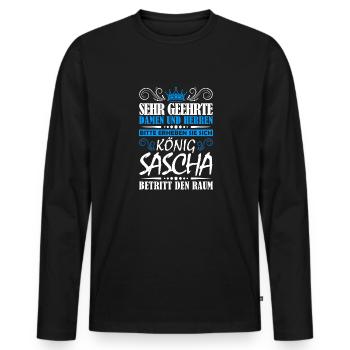 Sascha Namensshirt mit lustigem König Spruch - Männer Premium Bio Langarmshirt - Schwarz - Vorne - Nico (187cm)