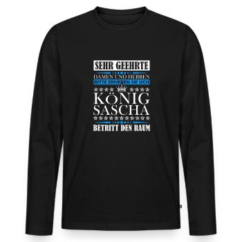 Sascha Namensshirt mit lustigem König Spruch - Männer Premium Bio Langarmshirt - Schwarz - Vorne - Nico (187cm)