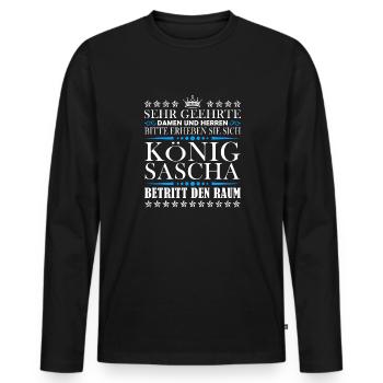 Sascha Namensshirt mit lustigem König Spruch - Männer Premium Bio Langarmshirt - Schwarz - Vorne - Nico (187cm)