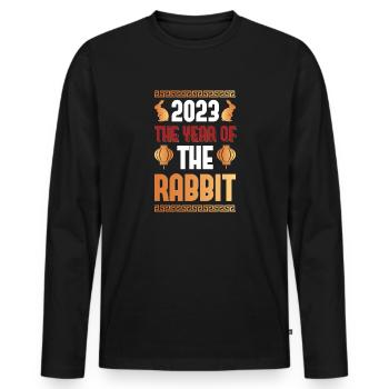 2023 L’année du zodiaque chinois lapin - T-shirt manches longues Premium bio Homme - noir - Devant - Nico (187cm)