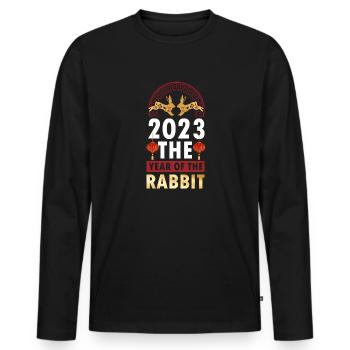 2023 L’année du zodiaque chinois lapin - T-shirt manches longues Premium bio Homme - noir - Devant - Nico (187cm)