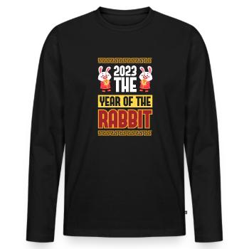 2023 L’année du zodiaque chinois lapin - T-shirt manches longues Premium bio Homme - noir - Devant - Nico (187cm)