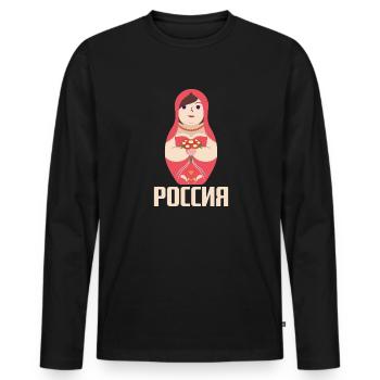 Matryoshka Krasavica Babushka Russie - T-shirt manches longues Premium bio Homme - noir - Devant - Nico (187cm)