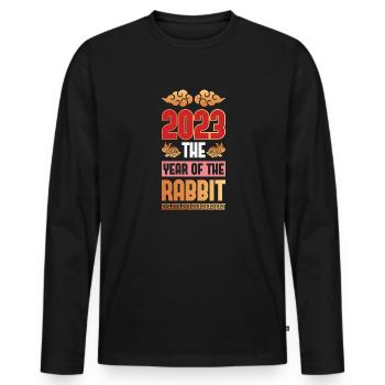 2023 L’année du lapin Zodiaque chinois - T-shirt manches longues Premium bio Homme - noir - Devant - Nico (187cm)