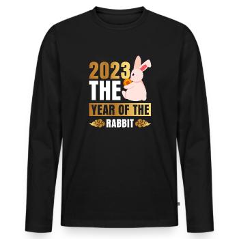 2023 L’année du lapin Zodiaque chinois - T-shirt manches longues Premium bio Homme - noir - Devant - Nico (187cm)