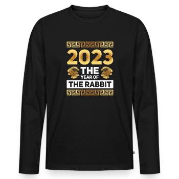 2023 L’année du zodiaque chinois lapin - T-shirt manches longues Premium bio Homme - noir - Devant - Nico (187cm)