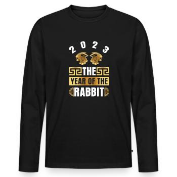 2023 L’année du zodiaque chinois lapin - T-shirt manches longues Premium bio Homme - noir - Devant - Nico (187cm)