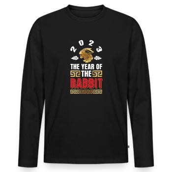 2023 L’année du zodiaque chinois lapin - T-shirt manches longues Premium bio Homme - noir - Devant - Nico (187cm)