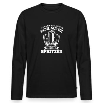 Versauter Humor Feuerwehrmann Spruch Geschenk - Männer Premium Bio Langarmshirt - Schwarz - Vorne - Nico (187cm)