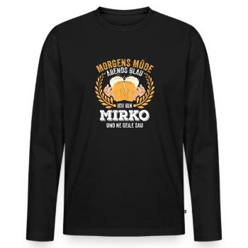 Mirko Vorname Name Geburtstag Bier saufen - Männer Premium Bio Langarmshirt - Schwarz - Vorne - Nico (187cm)