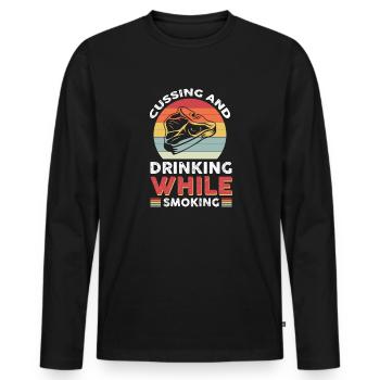 Cussing and drinking while smoking - Men's Premium Organic Long Sleeve Shirt - black - Front - Nico (187cm)