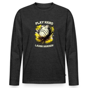 Joue dur, rit plus fort, drôle, équipe de volleyball - T-shirt manches longues Premium bio Homme - anthracite chiné - Devant - Nico (187cm)