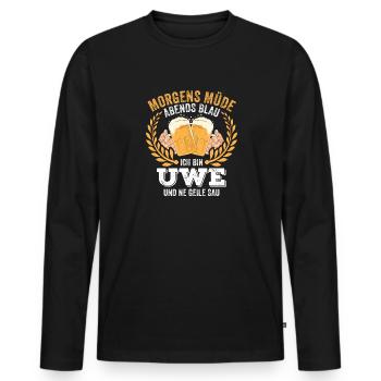 Uwe Vorname Name Geburtstag Bier saufen - Männer Premium Bio Langarmshirt - Schwarz - Vorne - Nico (187cm)