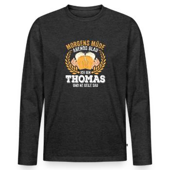 Thomas Vorname Name Geburtstag Bier saufen - Männer Premium Bio Langarmshirt - Anthrazit meliert - Vorne - Nico (187cm)