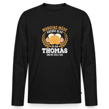 Thomas Vorname Name Geburtstag Bier saufen - Männer Premium Bio Langarmshirt - Schwarz - Vorne - Nico (187cm)