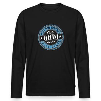 Andi Geschenkidee Geschenk Geburtstag - Männer Premium Bio Langarmshirt - Schwarz - Vorne - Nico (187cm)