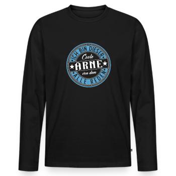 Arne Geschenkidee Geschenk Geburtstag - Männer Premium Bio Langarmshirt - Schwarz - Vorne - Nico (187cm)