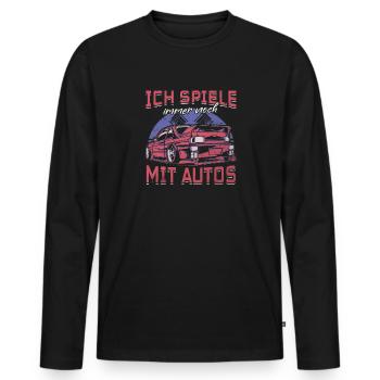 Ich spiele immer noch mit Autos - PS Liebhaber - Männer Premium Bio Langarmshirt - Schwarz - Vorne - Nico (187cm)