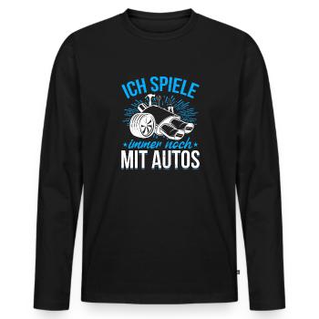 Ich spiele immer noch mit Autos - PS Liebhaber - Männer Premium Bio Langarmshirt - Schwarz - Vorne - Nico (187cm)