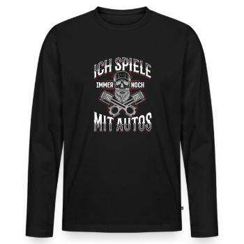 Ich spiele immer noch mit Autos - PS Liebhaber - Männer Premium Bio Langarmshirt - Schwarz - Vorne - Nico (187cm)