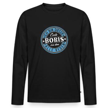 Boris Geschenkidee Geschenk Geburtstag - Männer Premium Bio Langarmshirt - Schwarz - Vorne - Nico (187cm)