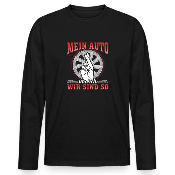 Mein Auto und ich , wir sind SO - PS Liebhaber - Männer Premium Bio Langarmshirt - Schwarz - Vorne - Nico (187cm)