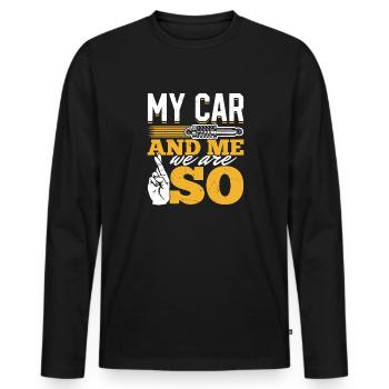 Mein Auto und ich , wir sind SO - PS Liebhaber - Männer Premium Bio Langarmshirt - Schwarz - Vorne - Nico (187cm)