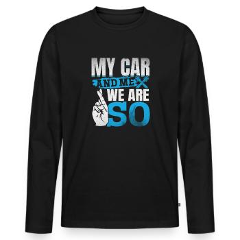 Mein Auto und ich , wir sind SO - PS Liebhaber - Männer Premium Bio Langarmshirt - Schwarz - Vorne - Nico (187cm)