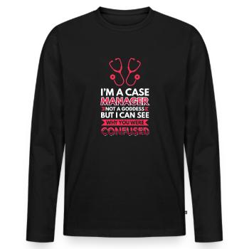 Ich bin ein Case Manager keine Göttin - Aber ich kann sehen - Männer Premium Bio Langarmshirt - Schwarz - Vorne - Nico (187cm)