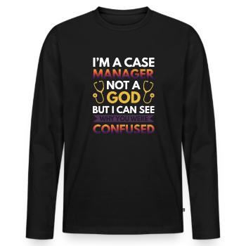 Ich bin ein Case Manager, kein Gott - Aber ich kann sehen, warum - Männer Premium Bio Langarmshirt - Schwarz - Vorne - Nico (187cm)