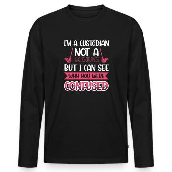 Je suis un gardien, pas une déesse - Mais je peux voir pourquoi - T-shirt manches longues Premium bio Homme - noir - Devant - Nico (187cm)