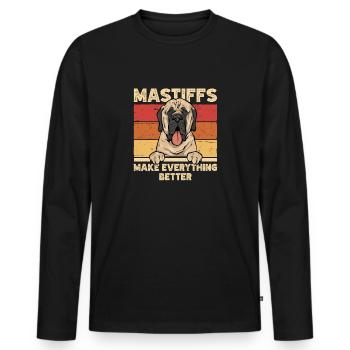 Mastiff Chien Vieux Mastiff anglais - T-shirt manches longues Premium bio Homme - noir - Devant - Nico (187cm)