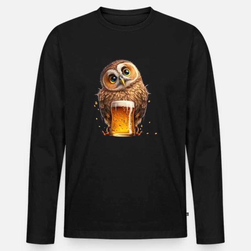 Bier Eule - Männer Premium Bio Langarmshirt - Schwarz