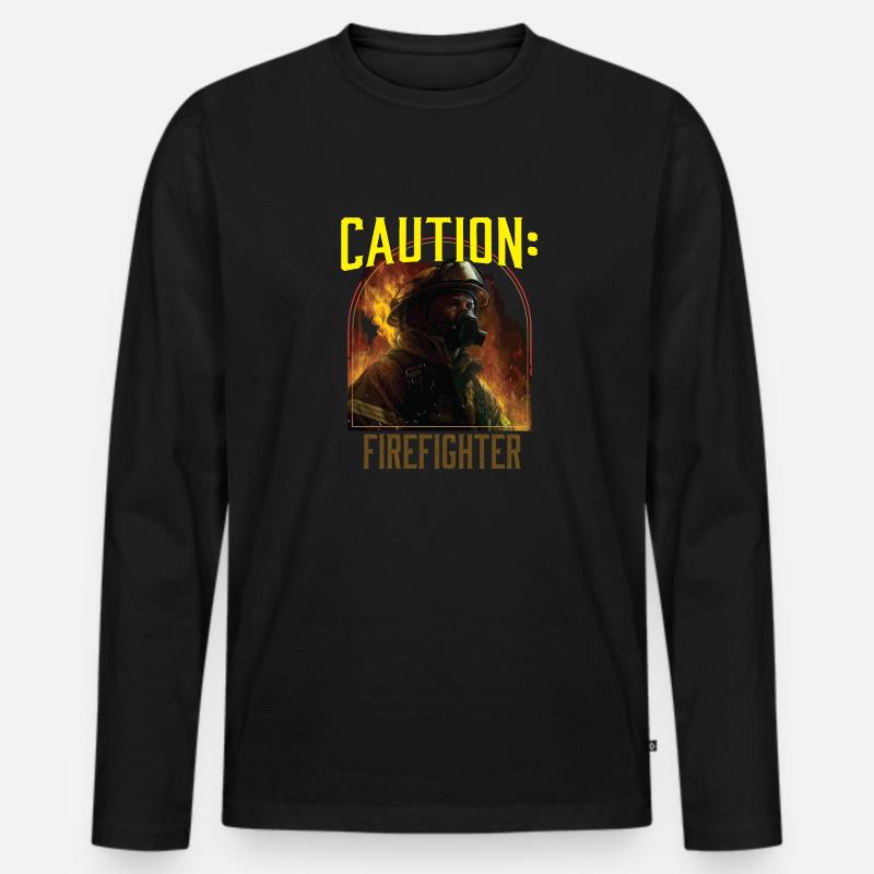 Caution Firefighter Fire Rescue Fireman - Männer Premium Bio Langarmshirt - Schwarz
