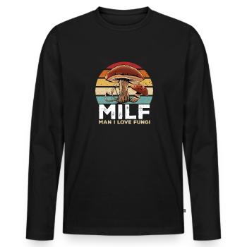 Cueillette de champignons Cueillette de champignons Cueillette de champignons - T-shirt manches longues Premium bio Homme - noir - Devant - Nico (187cm)