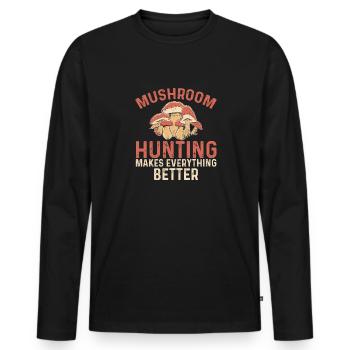 Cueillette de champignons Cueillette de champignons Cueillette de champignons - T-shirt manches longues Premium bio Homme - noir - Devant - Nico (187cm)